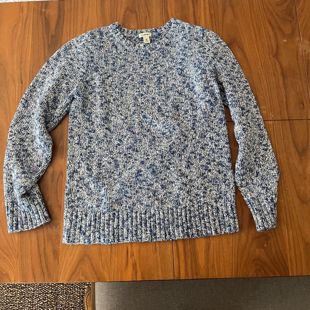 L.L. Bean Marled Blue and White Crew Neck Sweater